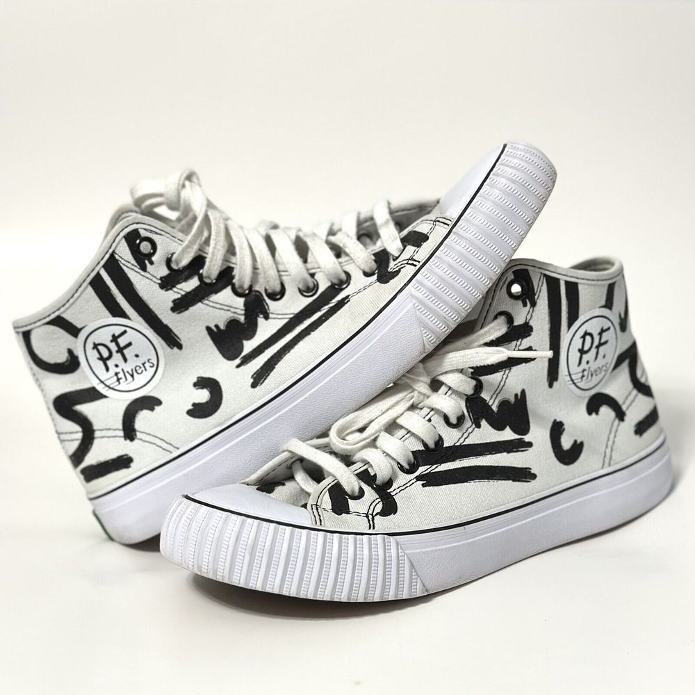 PF Flyers Mens Size 8 Shoes White Graffiti High Top Canvas Sneakers PM19OH1E